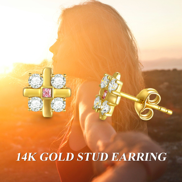 14K Gold Moissanite Cross Stud Earrings-4