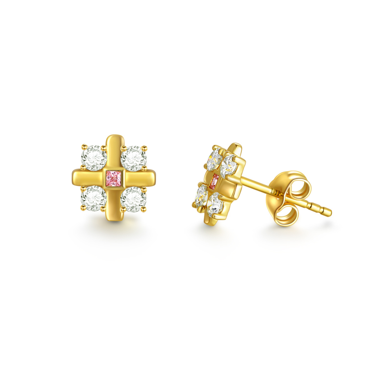 14K Gold Moissanite Cross Stud Earrings-1
