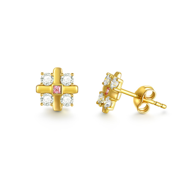 14K Gold Moissanite Cross Stud Earrings-0