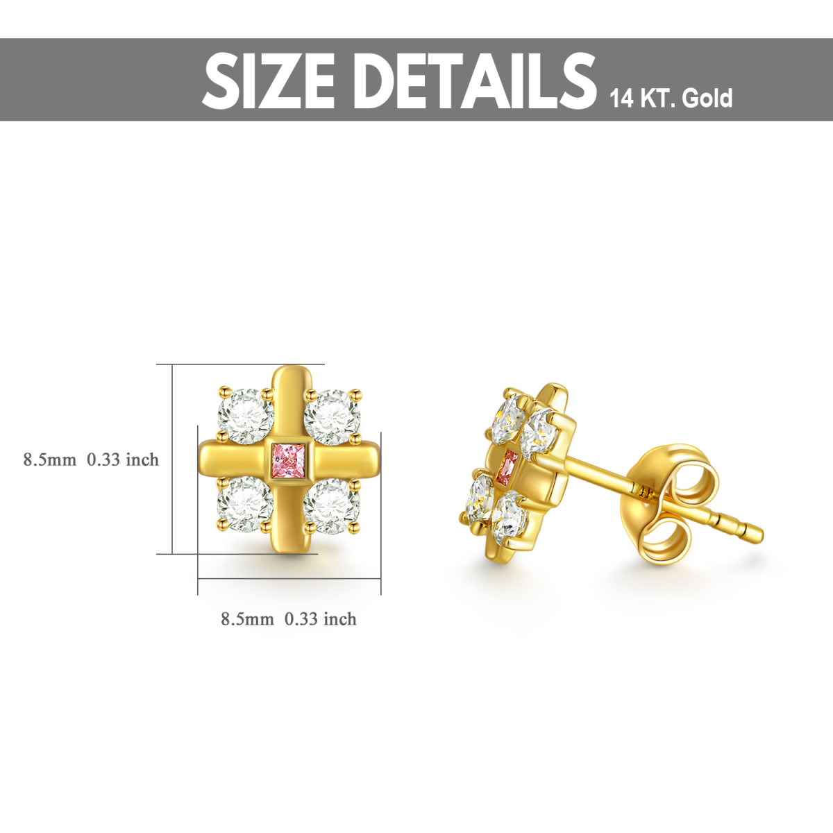 14K Gold Moissanit Kreuz Ohrstecker-6