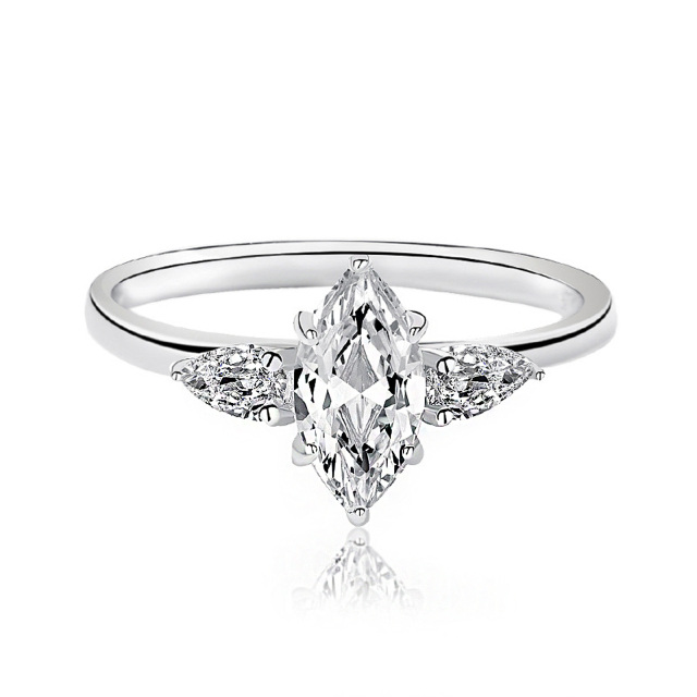 Sterling Silver Moissanite Couple Engagement Ring-0