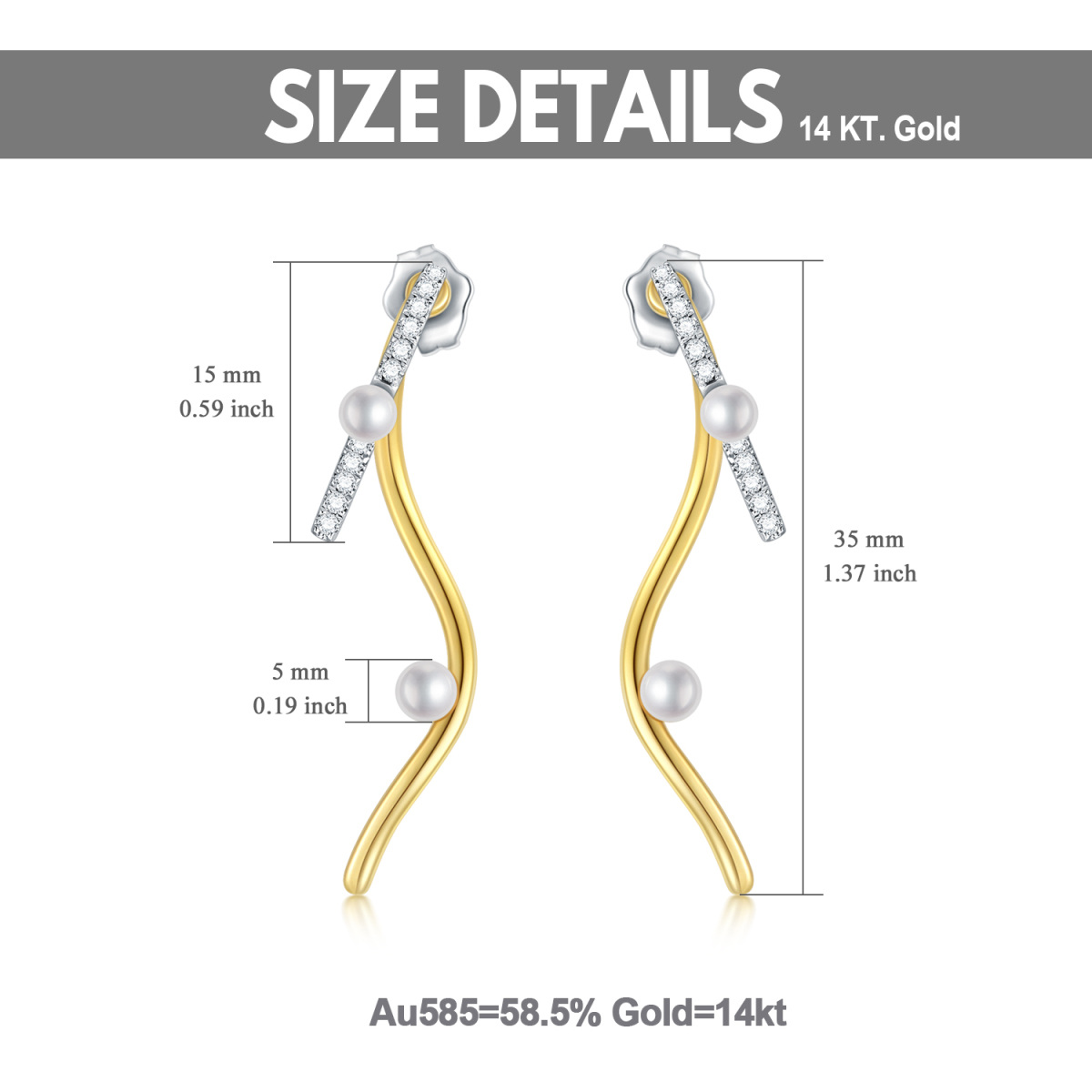 Boucles d'oreilles pendantes en or blanc et or jaune 14K Moissanite et perle-7