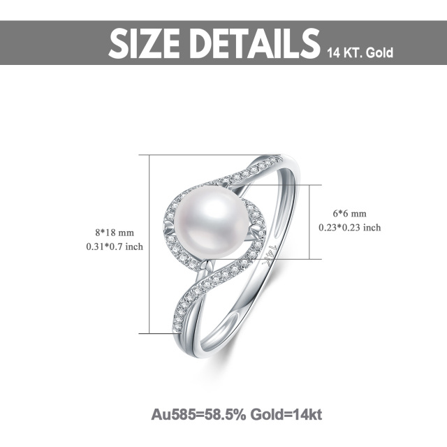 14K White Gold Round Diamond & Pearl Wedding Ring-5