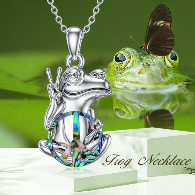 Sterling Silver Abalone Shellfish Frog Pendant Necklace-3