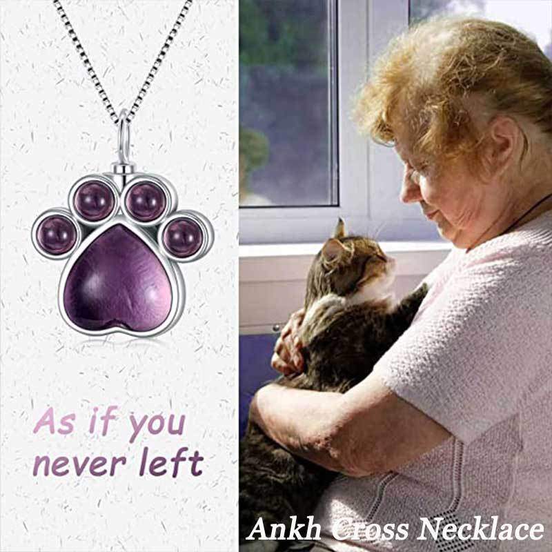Sterling Silver Crystal Paw Urn Necklace for Ashes with Engraved Word-7