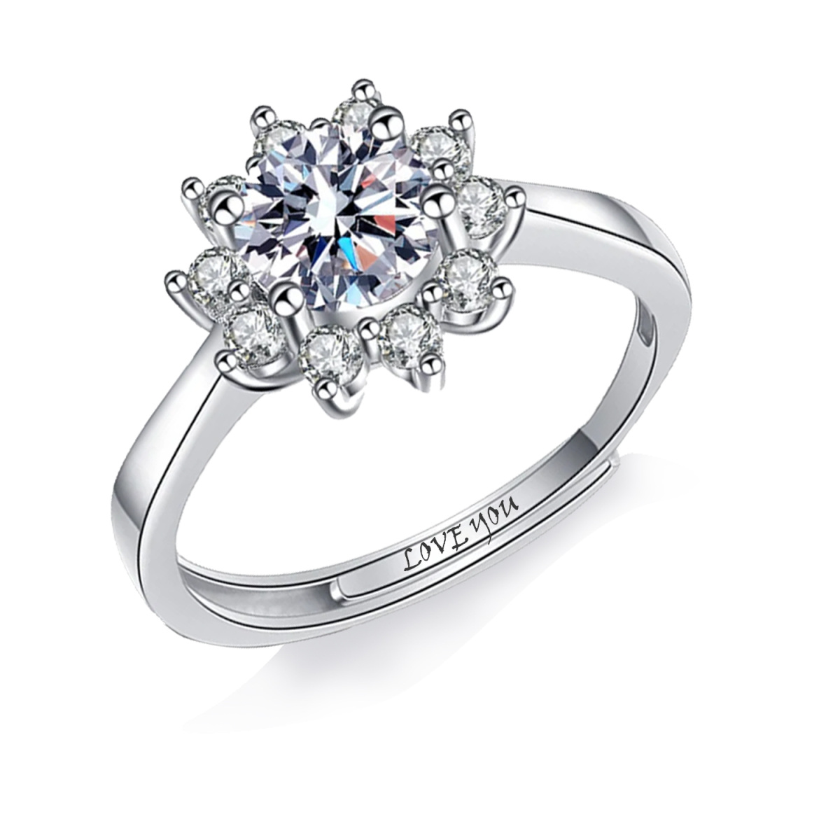 Sterling Silver Round Moissanite Sunflower Ring-1