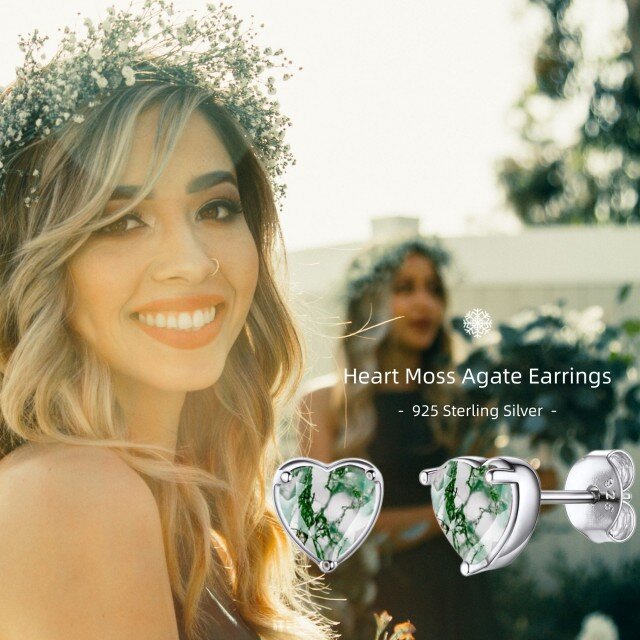 Boucles d'oreilles en argent sterling 925 avec agate mousse naturelle pour femmes bijoux de mariage-4