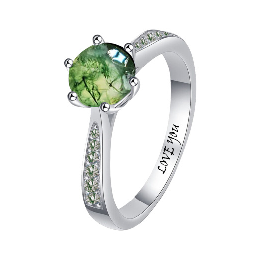 Sterling Silver Round Moss Agate Circle Ring