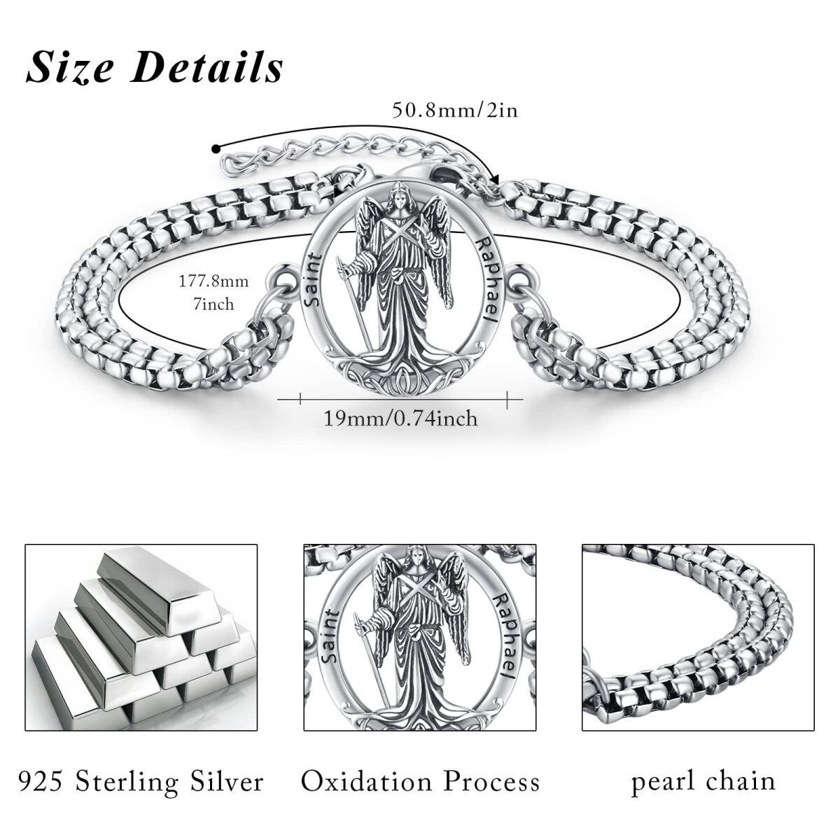 Bracelet en argent sterling avec pendentif San Rafael pour hommes-5
