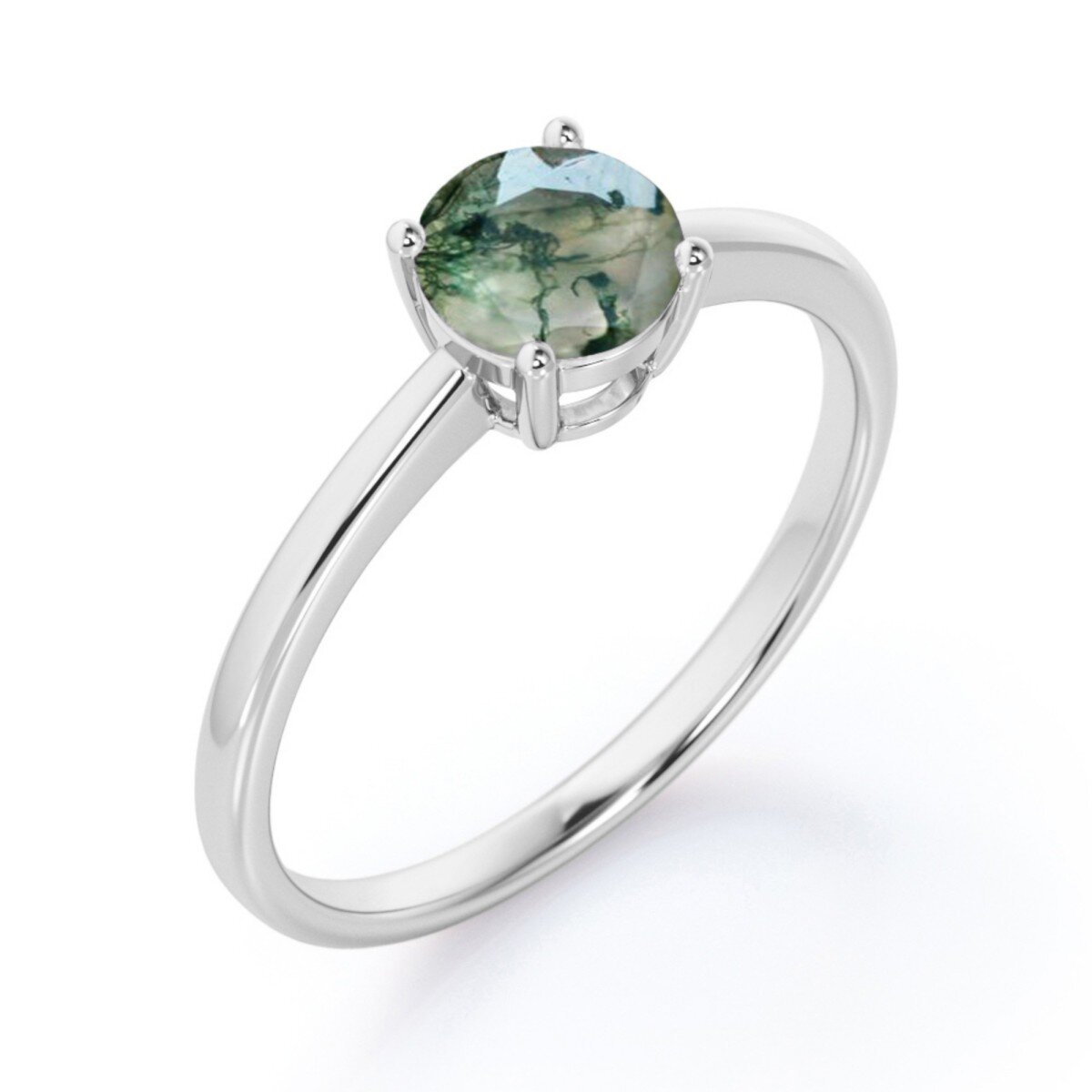 Sterling Silver Round Moss Agate Round Ring-1