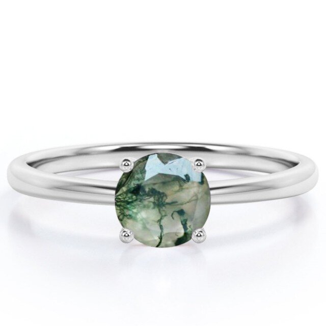 Anel personalizado redondo formato musgo verde ágata gemas 925 prata esterlina noivado casamento-1