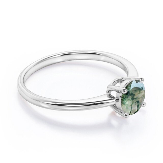 Sterling Silver Round Moss Agate Round Ring-2