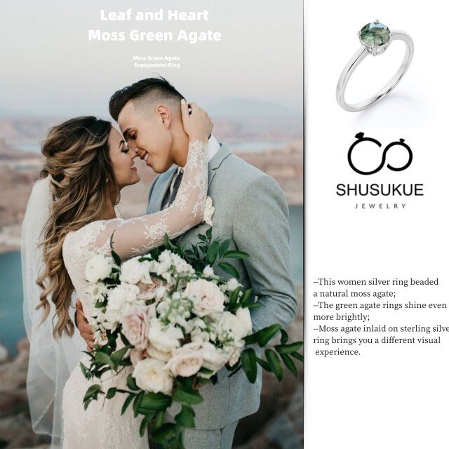 Anel personalizado redondo formato musgo verde ágata gemas 925 prata esterlina noivado casamento-3