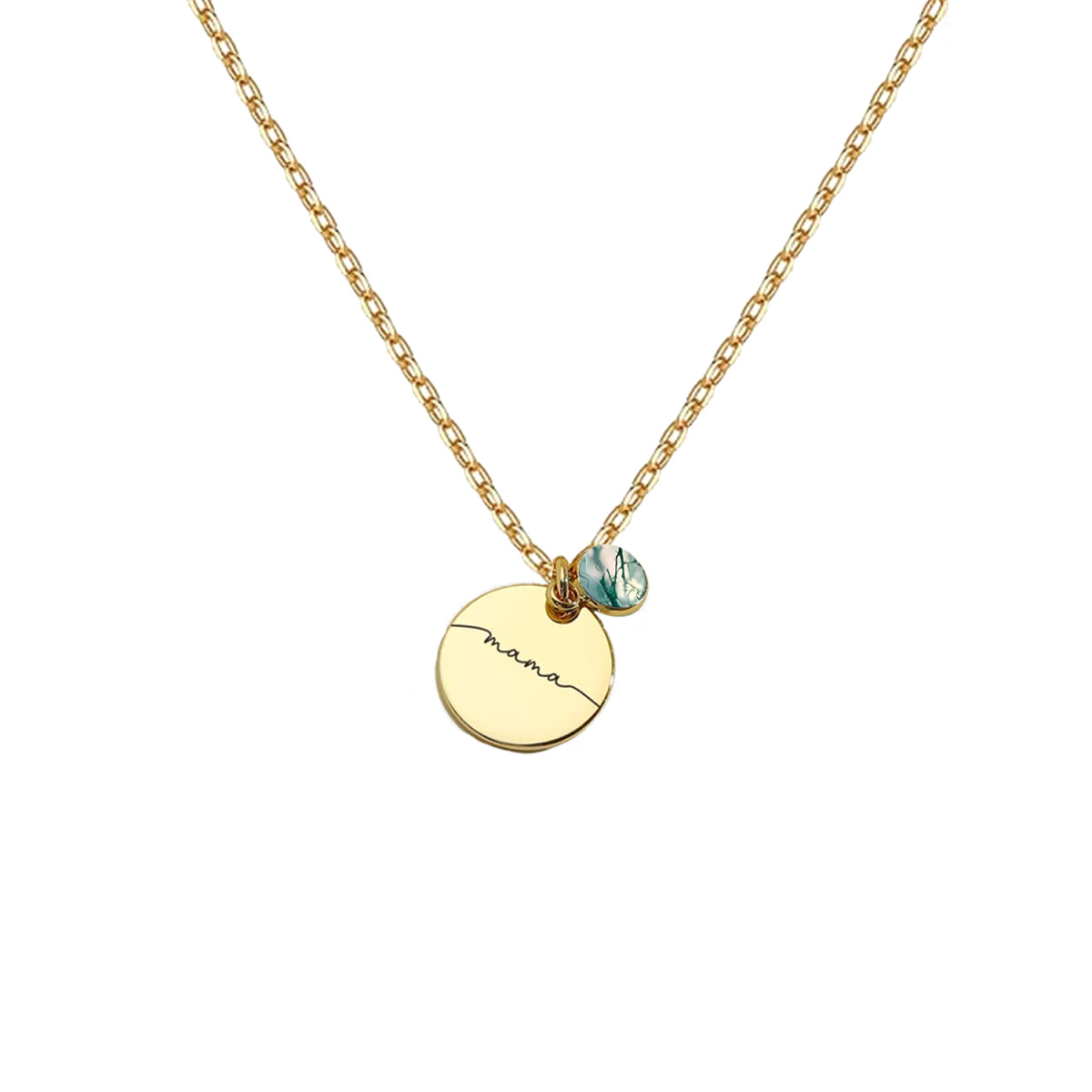 Sterling Silver with Yellow Gold Plated Round Moss Agate Round Pendant Necklace-1