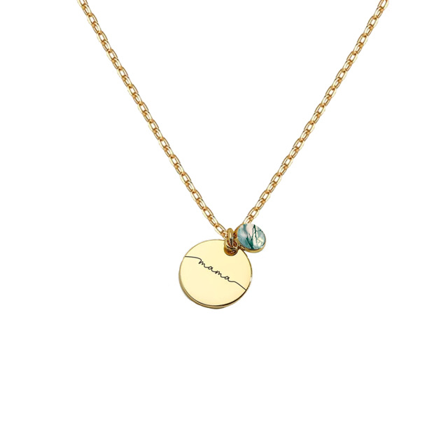 Sterling Silver with Yellow Gold Plated Round Moss Agate Round Pendant Necklace-0