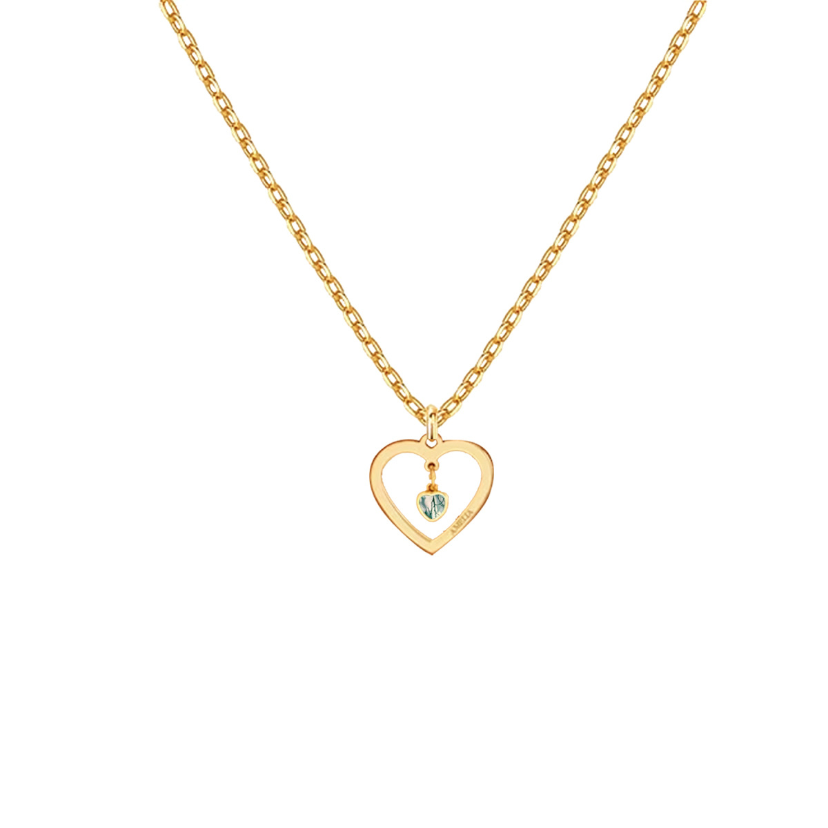 Collar Colgante Corazón Ágata Musgo Plata de Ley con baño de Oro Amarillo-1