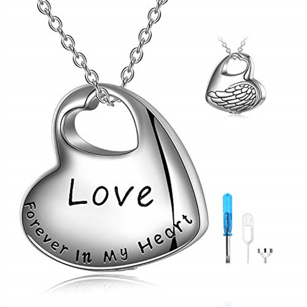 Sterling Silver Father & Daughter Urn Necklace for Ashes with Engraved Word-1