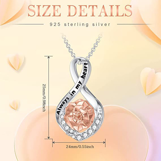 Sterling Silver Two-tone Circular Shaped Rose & Infinity Symbol Urn Necklace for Ashes with Engraved Word-6