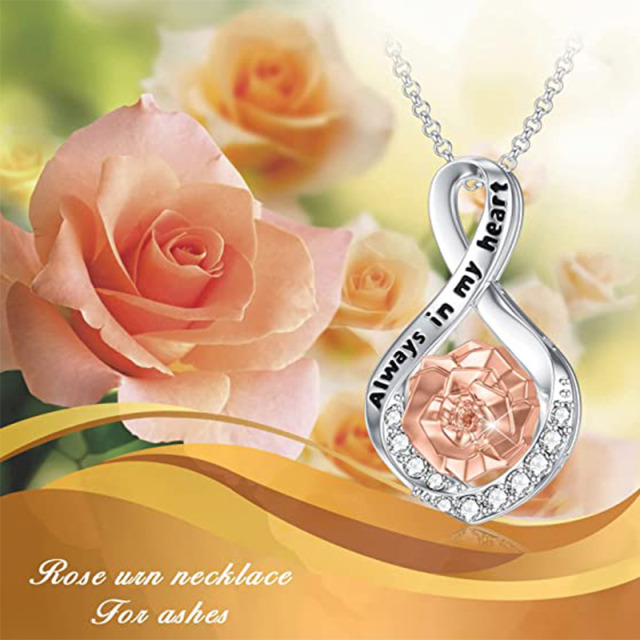 Sterling Silver Two-tone Circular Shaped Rose & Infinity Symbol Urn Necklace for Ashes with Engraved Word-5