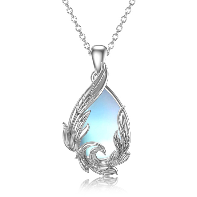 Sterling Silver Drop Shaped Moonstone Seaweed Pendant Necklace-0