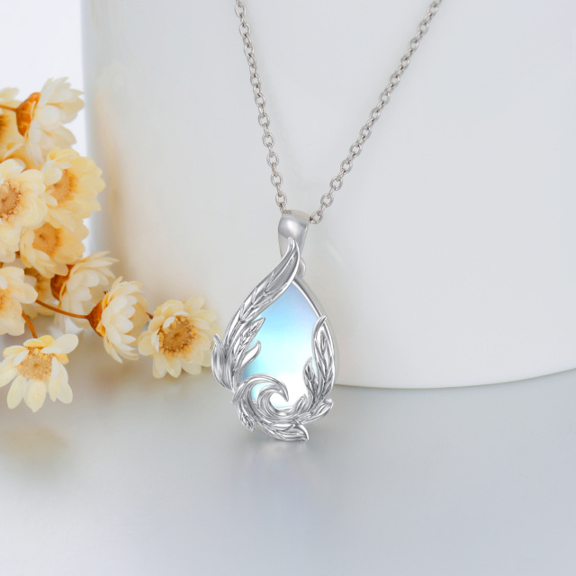 Sterling Silver Drop Shaped Moonstone Seaweed Pendant Necklace-3