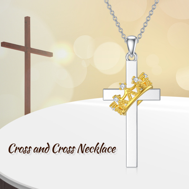 Collier avec pendentif croix en argent sterling et diamants de laboratoire ronds bicolores-5