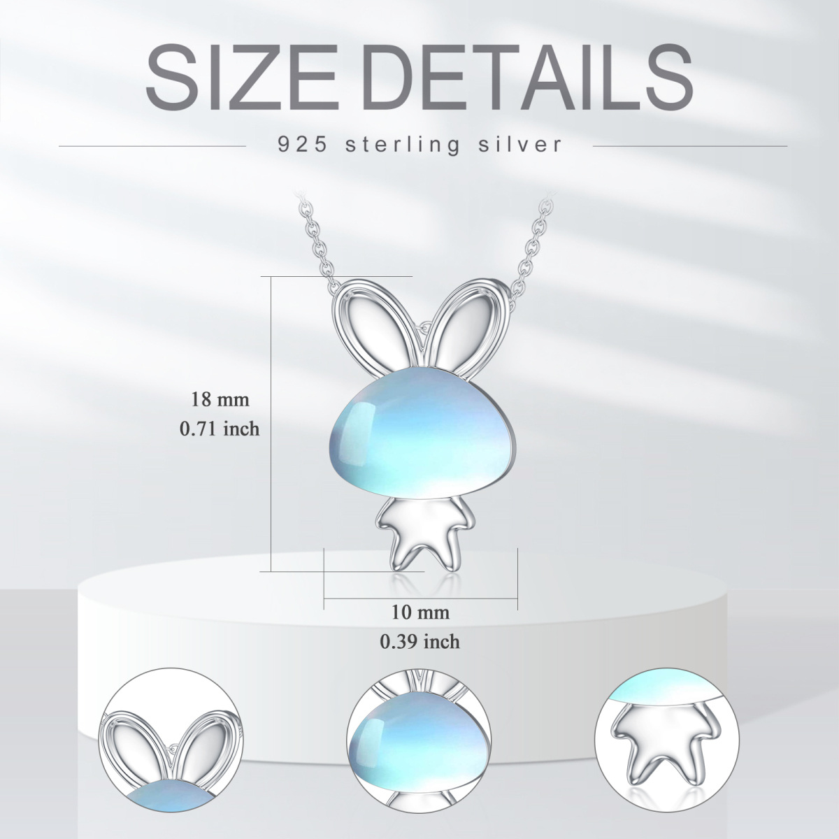 Sterling Silver Circular Shaped Moonstone Rabbit Pendant Necklace-6