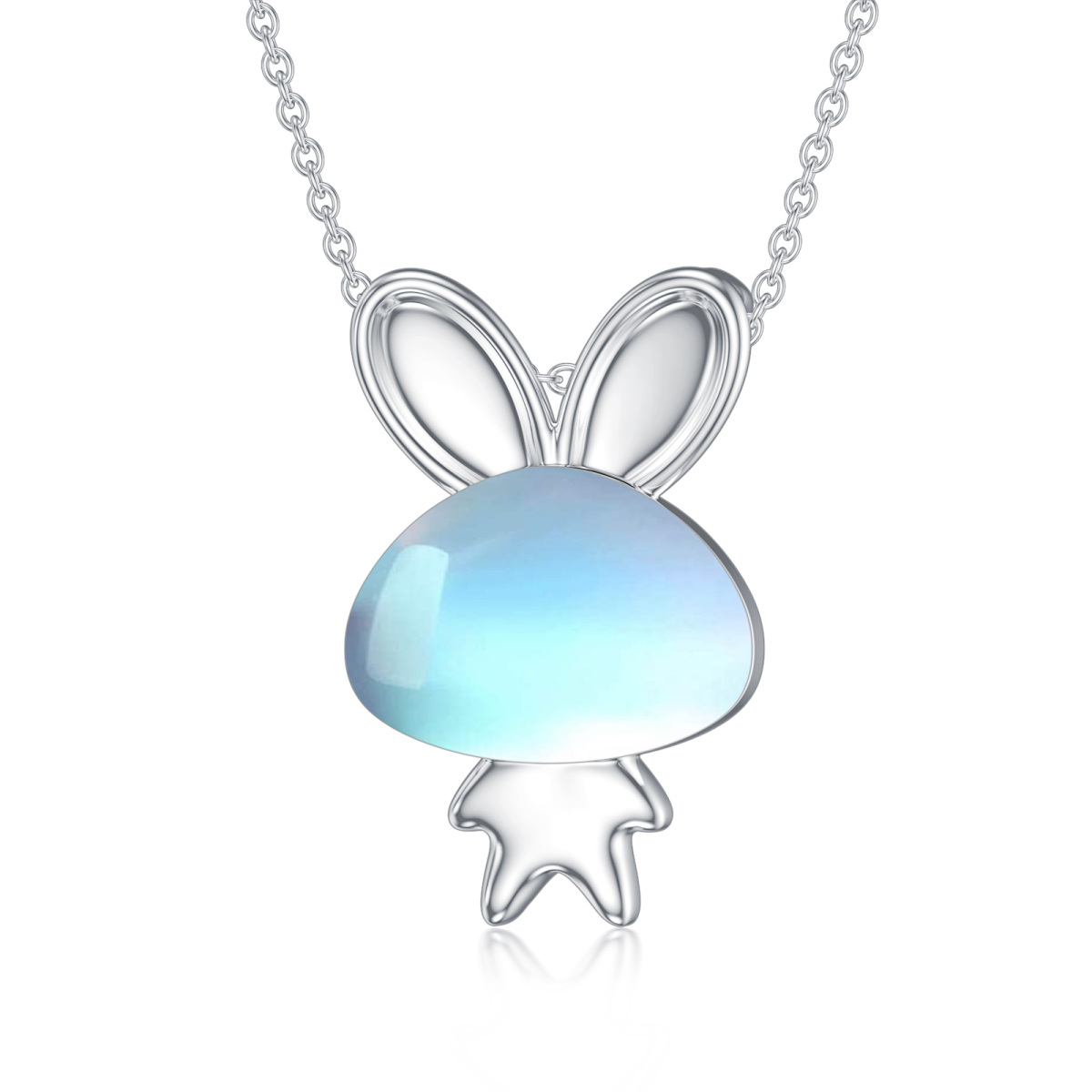 Sterling Silver Circular Shaped Moonstone Rabbit Pendant Necklace-1