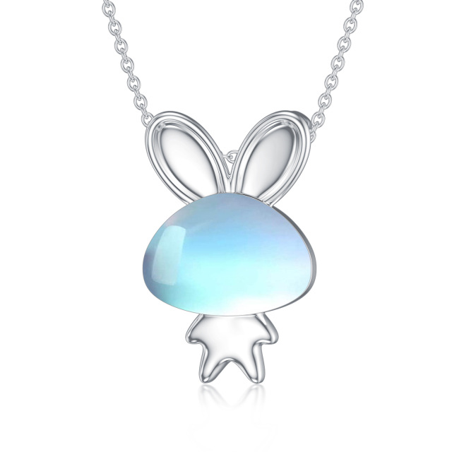 Sterling Silver Circular Shaped Moonstone Rabbit Pendant Necklace-0