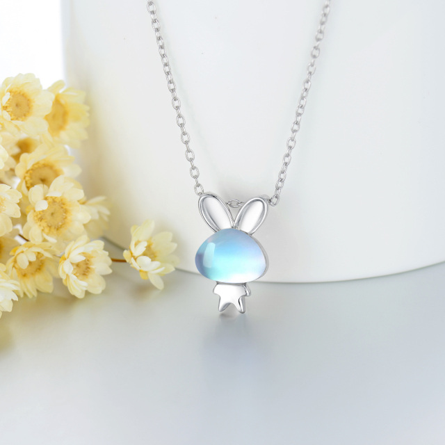 Sterling Silver Circular Shaped Moonstone Rabbit Pendant Necklace-3