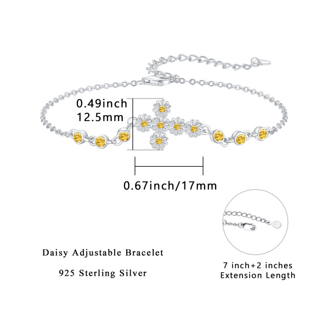 Sterling Silver Circular Shaped Cubic Zirconia Daisy & Cross Pendant Bracelet-1