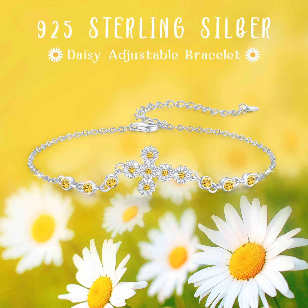 Sterling Silver Circular Shaped Cubic Zirconia Daisy & Cross Pendant Bracelet-7