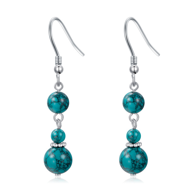 Boucles d'oreilles turquoise pour femme Crochets en argent sterling Boucles d'oreilles pendantes pour filles Cadeaux-0