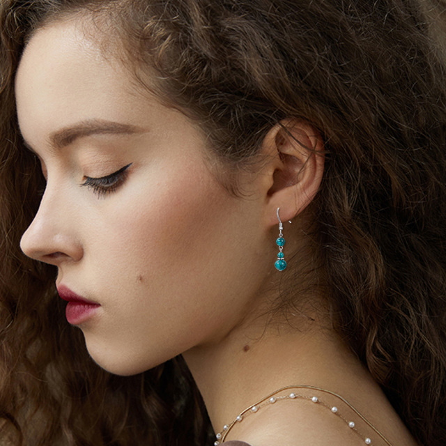 Turquoise Earrings for Women Sterling Silver Hooks Dangle Drop Earrings for Girls Gifts-1