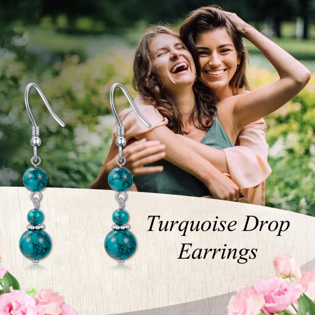 Turquoise Earrings for Women Sterling Silver Hooks Dangle Drop Earrings for Girls Gifts-4