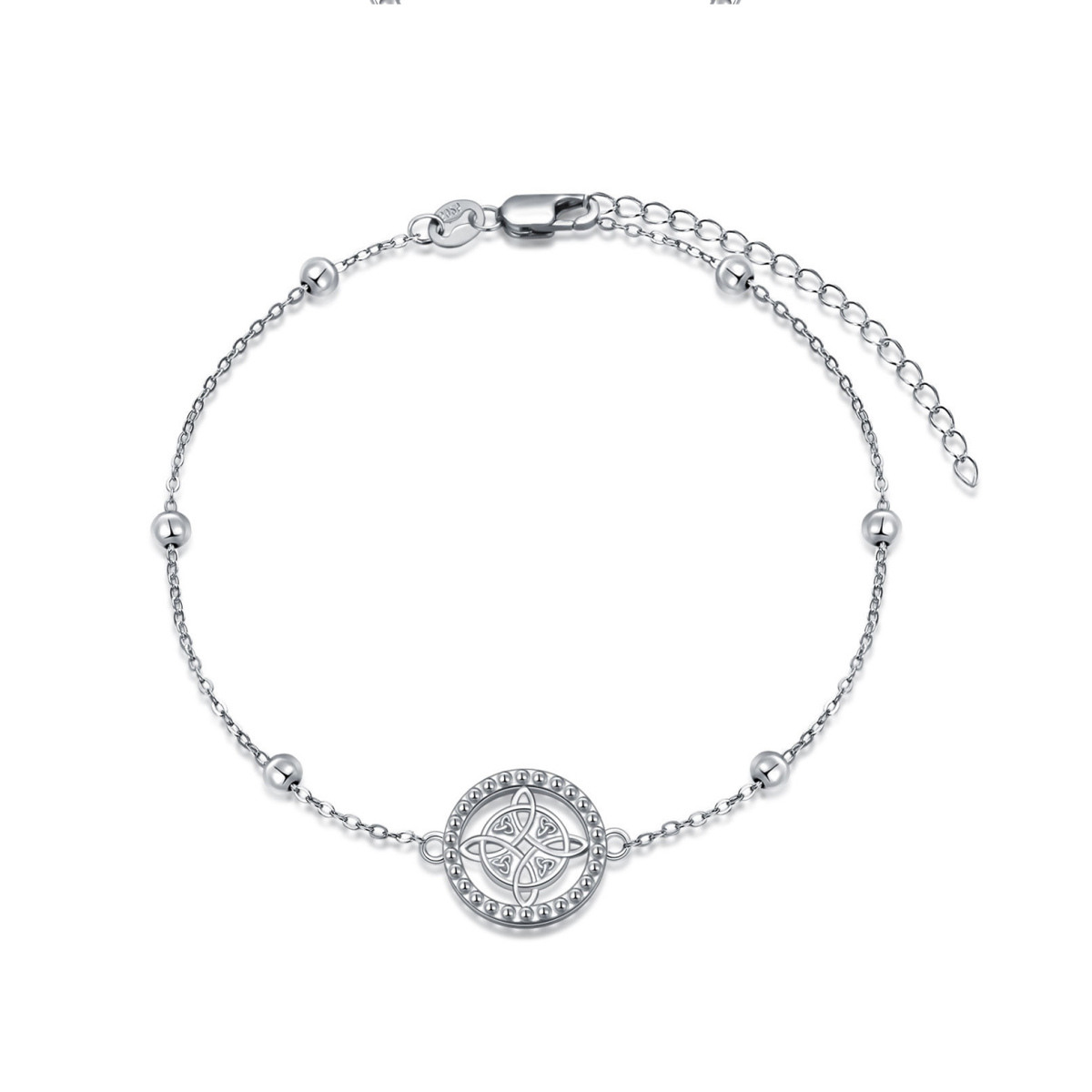 Bracelet en argent sterling avec pendentif nœud de sorcière et chaîne à perles-1