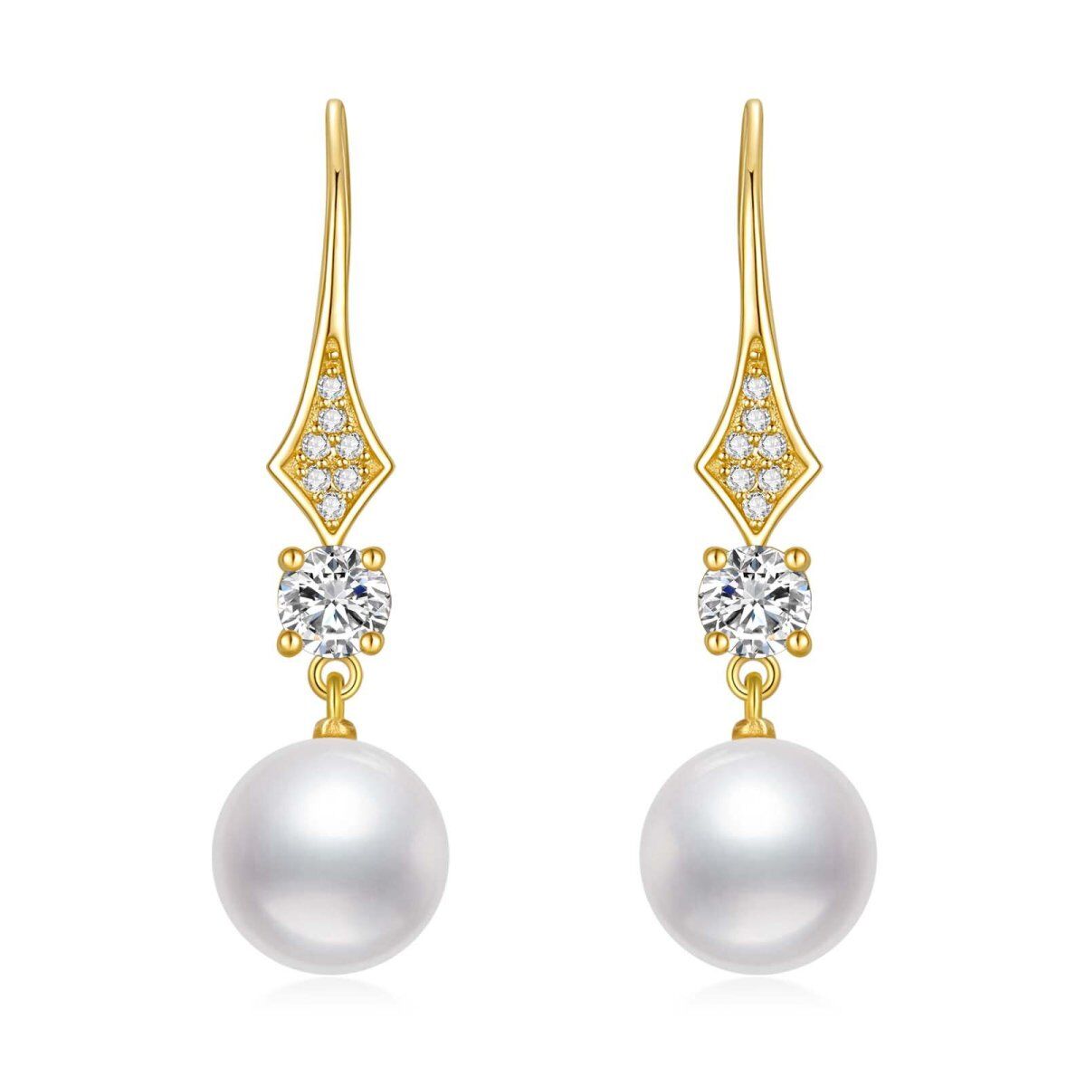 10K Gold Moissanite & Pearl Bead Drop Earrings-1