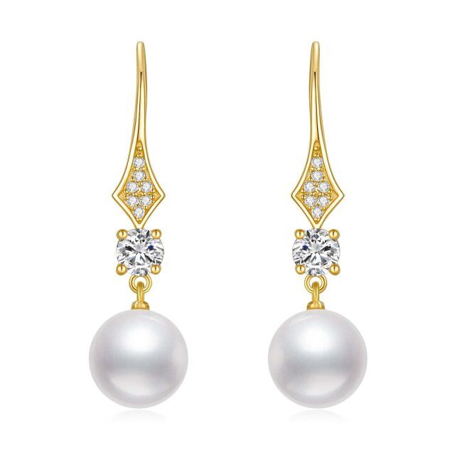 10K Gold Moissanite & Pearl Bead Drop Earrings-0