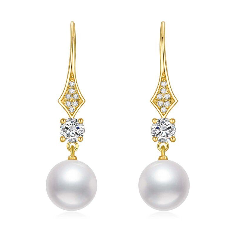 10K Gold Moissanite & Pearl Bead Drop Earrings