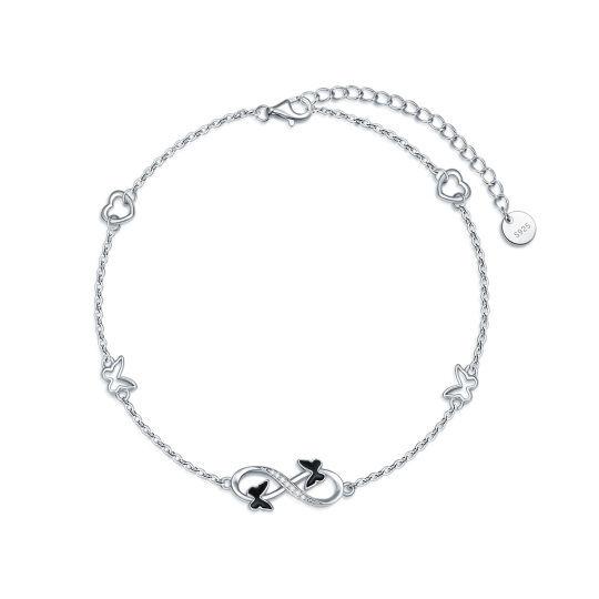 Sterling Silver Circular Shaped Cubic Zirconia Butterfly & Infinity Symbol Single Layer Anklet