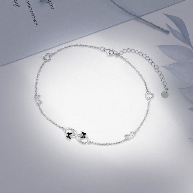 Sterling Silver Circular Shaped Cubic Zirconia Butterfly & Infinity Symbol Single Layer Anklet-4