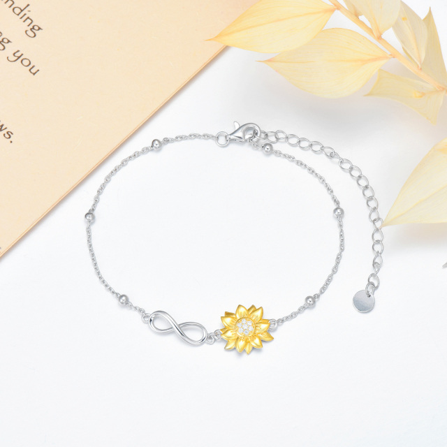 Sterling Silber zweifarbig Sonnenblume & Unendlichkeit Symbol Anhänger Armband-2