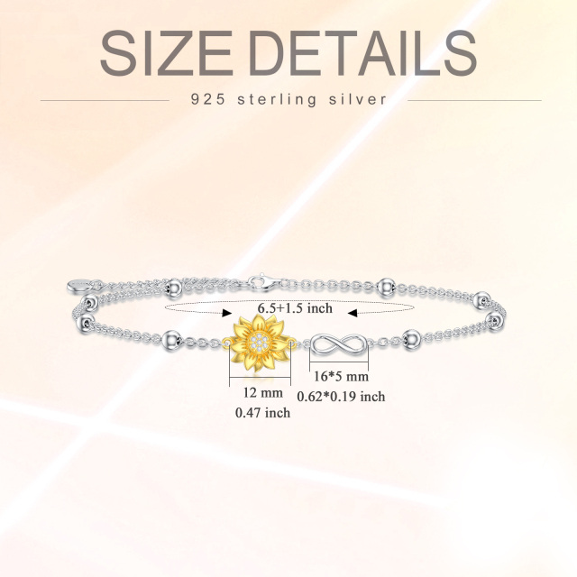 Sterling Silver Two-tone Sunflower & Infinity Symbol Pendant Bracelet-4