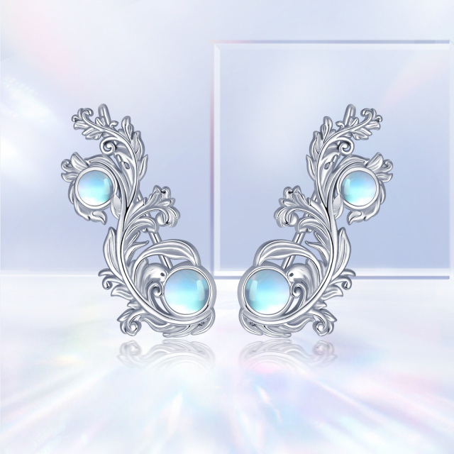 Sterling Silver Round Moonstone Filigree Climber Earrings-2