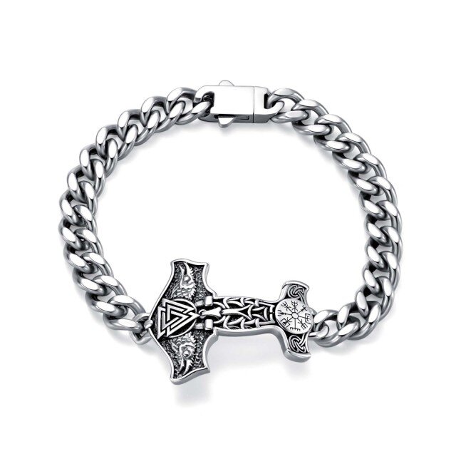 Pulsera de plata de ley con colgante del martillo de Thor para hombre-1