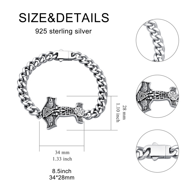 Sterling Silver Thor's Hammer Pendant Bracelet for Men-6