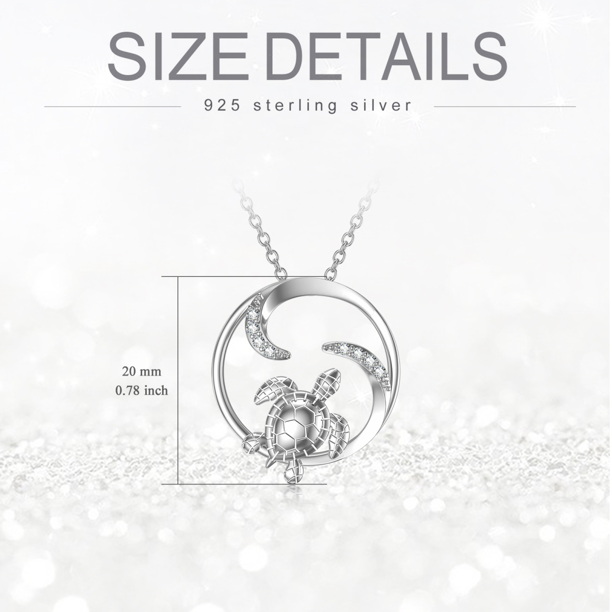 Sterling Silver Round Cubic Zirconia Turtle & Turtle Pendant Necklace-6