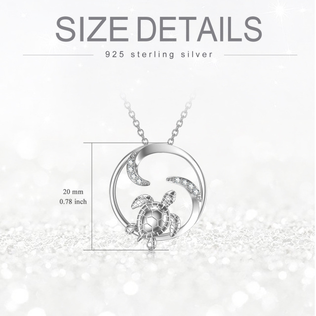 Sterling Silver Round Cubic Zirconia Turtle & Turtle Pendant Necklace-5