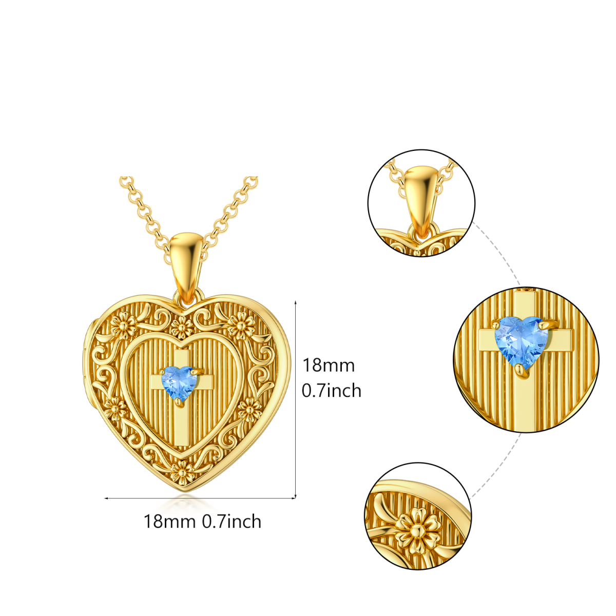 Sterling Silver with Yellow Gold Plated Heart Cubic Zirconia Cross & Heart Personalized Photo Locket Necklace-6
