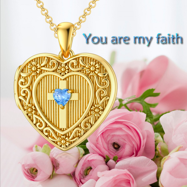 Sterling Silver with Yellow Gold Plated Heart Cubic Zirconia Cross & Heart Personalized Photo Locket Necklace-5